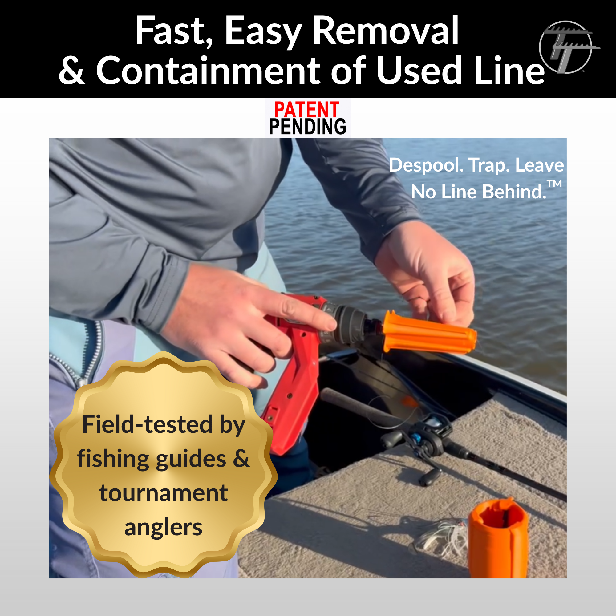 Fishing Line Trap | De-Spooler & Line Containment Tool | Patent-Pending System to Save You Time and Protect Environment | Cup Holder Size for Boats, Kayaks & Bank Fishing | <=20lb Mono line