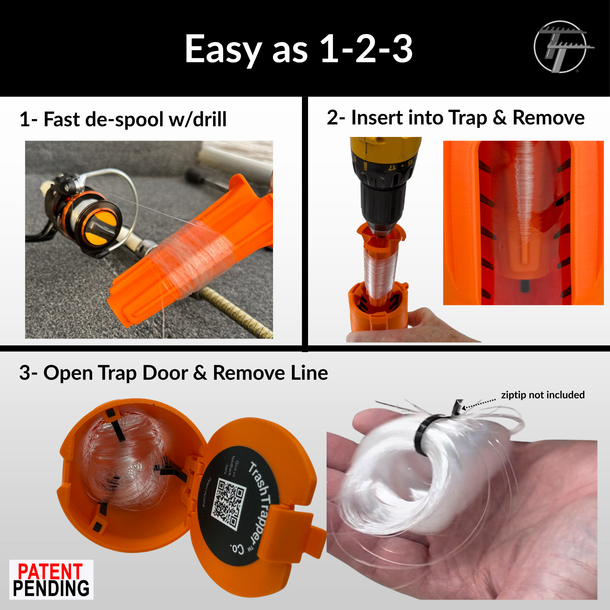 Fishing Line Trap | De-Spooler & Line Containment Tool | Patent-Pending System to Save You Time and Protect Environment | Cup Holder Size for Boats, Kayaks & Bank Fishing | <=20lb Mono line