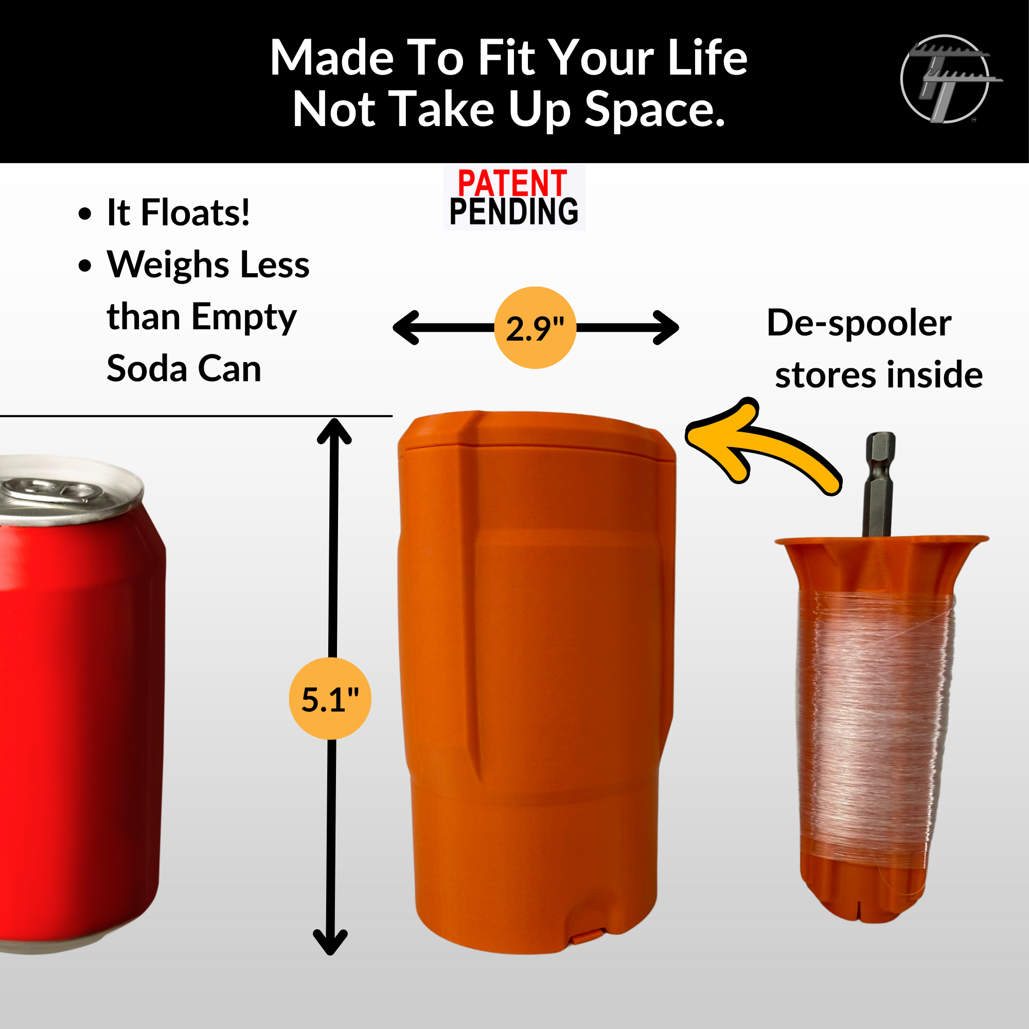 Fishing Line Trap | De-Spooler & Line Containment Tool | Patent-Pending System to Save You Time and Protect Environment | Cup Holder Size for Boats, Kayaks & Bank Fishing | <=20lb Mono line