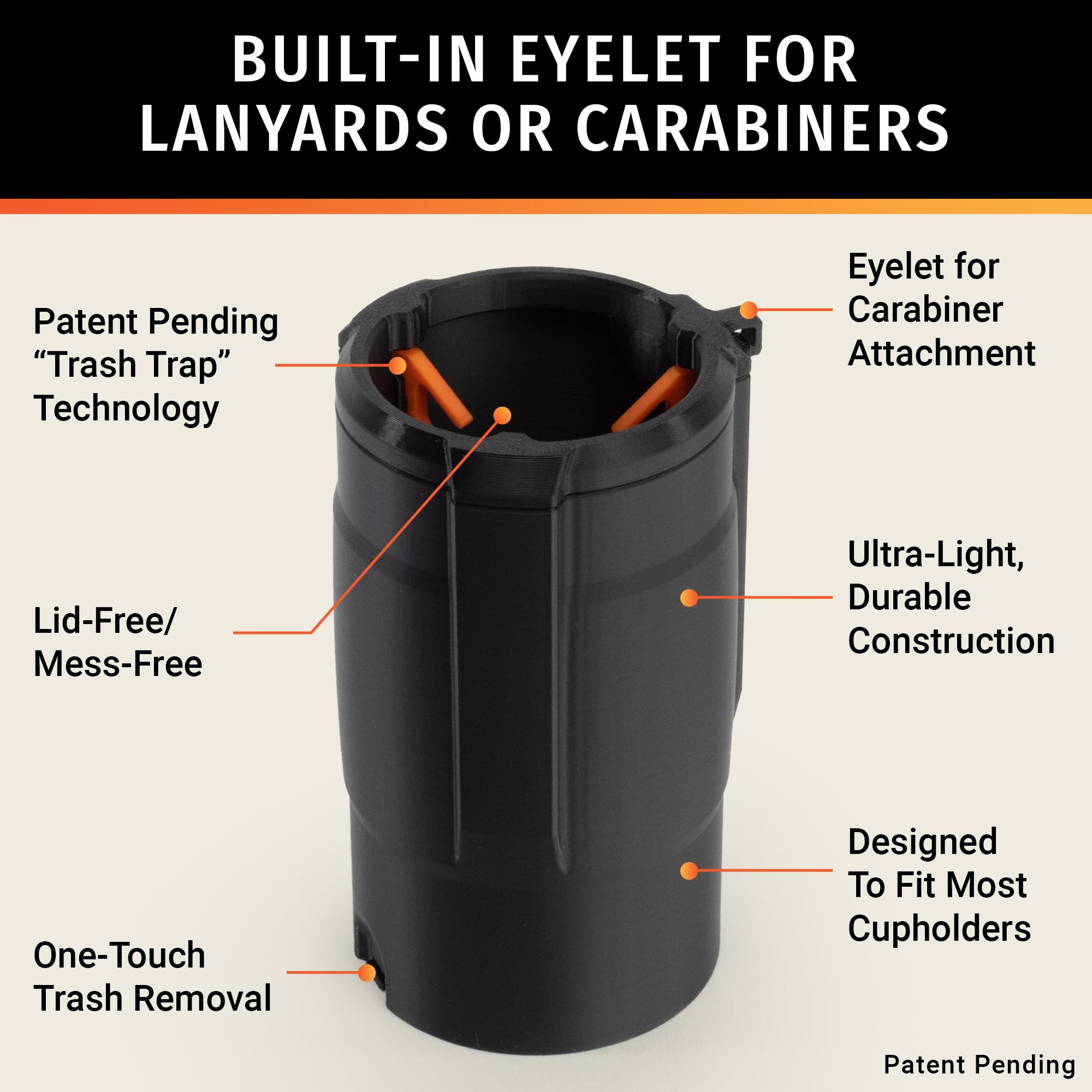 Cup Holder Trash Can for Car – Patent-Pending Trash Compaction - Up to 10x More Trash to Save You Time - Portable Trash Can for Car, Stroller, Backpacks, and Beyond, Black